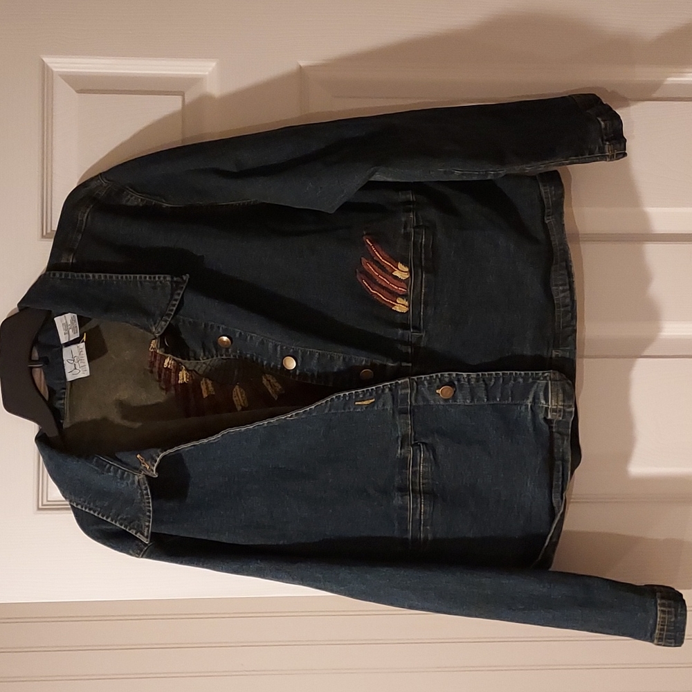 NWOT Women's Jane Seymour Washed Embroidered Jean Jacket Size XL